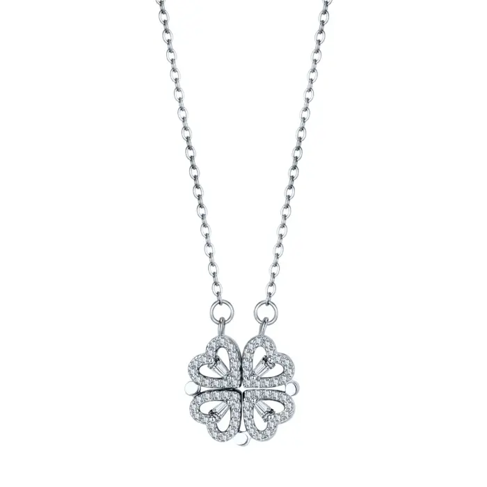 Silver Clover Hearts Necklace - Image 1
