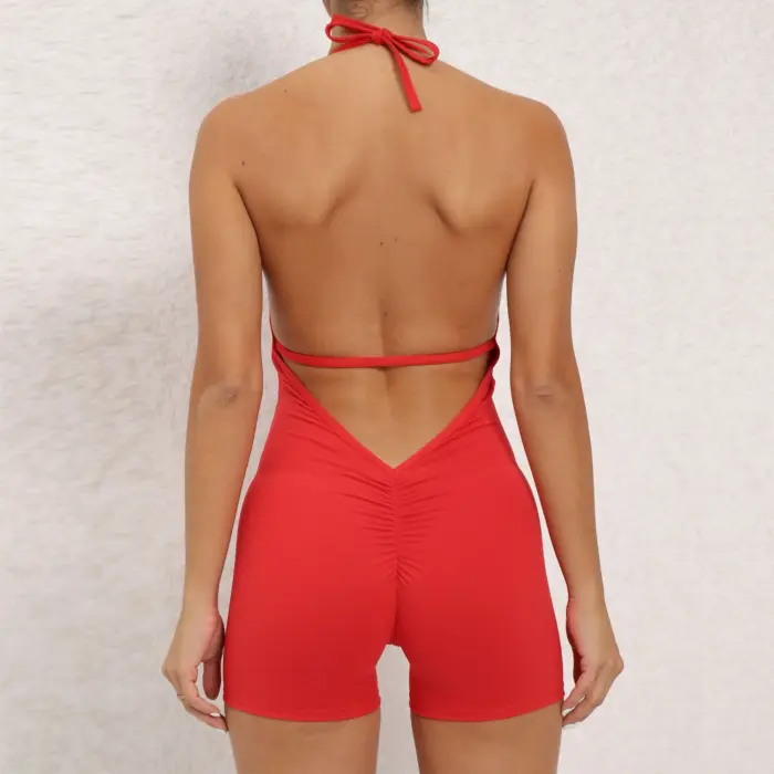 Yoga Pants Halter Neck Jumpsuit Beauty Back Shorts High Elastic One-piece Fitness For Womens Clothing - Image 10